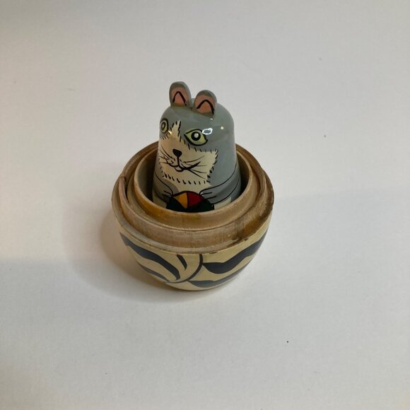 Wooden Matryoshka Nesting Cat Dolls 7" 5 dolls Mouse Baby - Picture 11 of 12